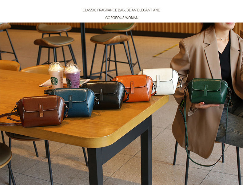 Thumbnail: Oil Wax Cowhide Genuine Leather Crossbody Small Bag for Women Fashionable Versat