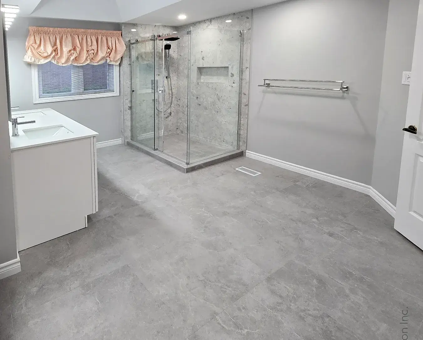 modern bathroom renovation grey floor tiles shower