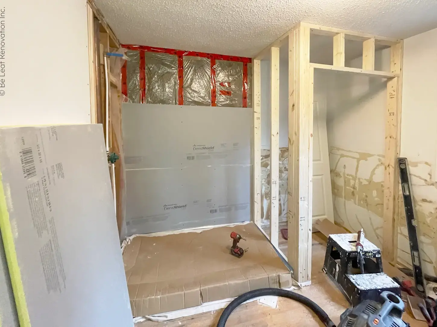 custom shower remodeling wood stud framing backer board