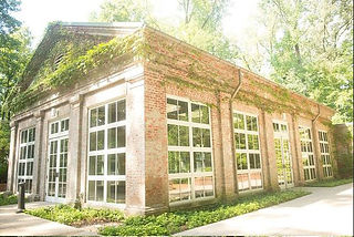 Enclosed garden pavilion in summer