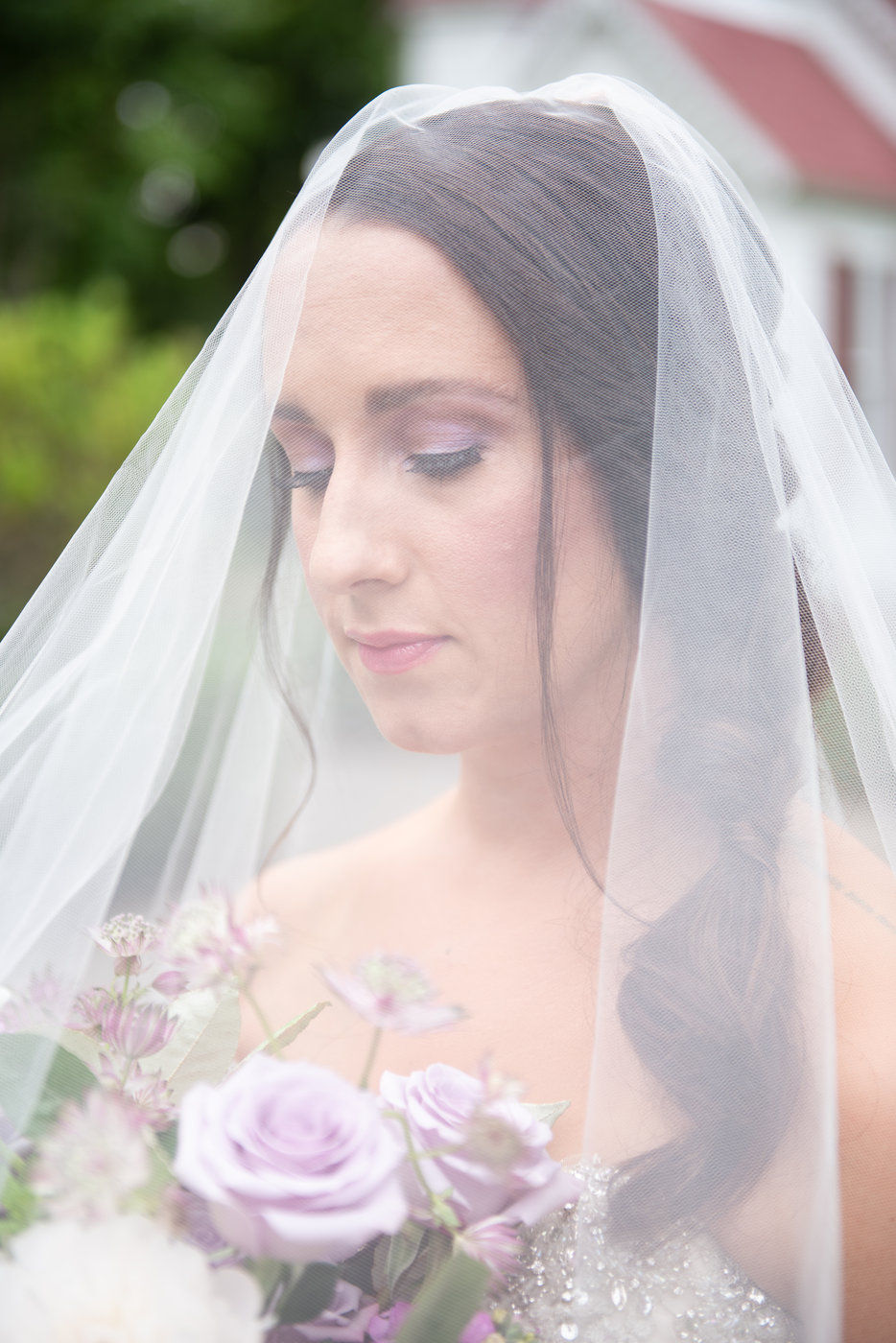 Bride with veil over face