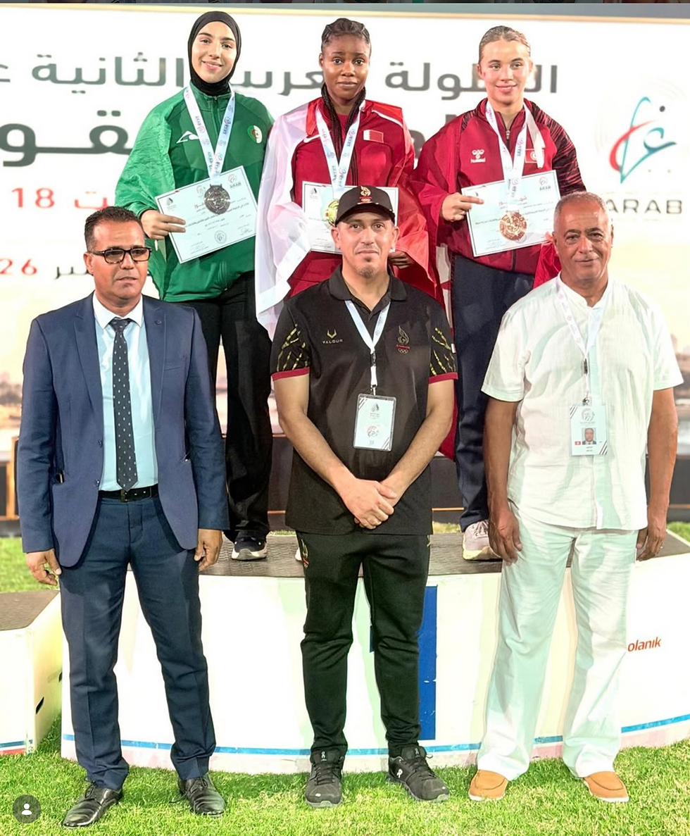 Bahraini runner Naeema Othman won first place and the gold medal in the 200m sprint for young women, during the fourth day of the 12th Arab Athletics Championships for under-18