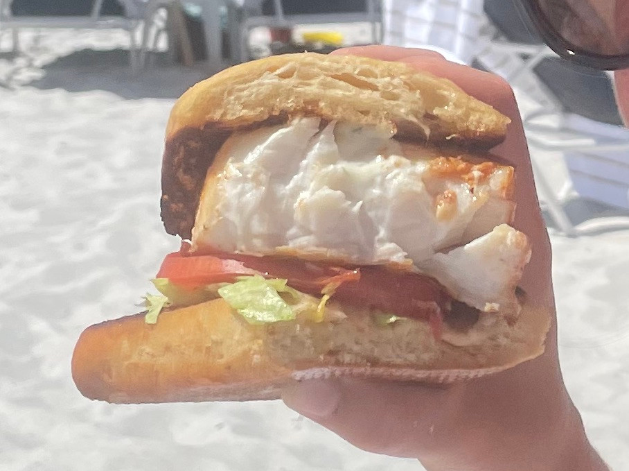 Fresh mahi mahi sandwich on the beach in Florida on the Great Loop