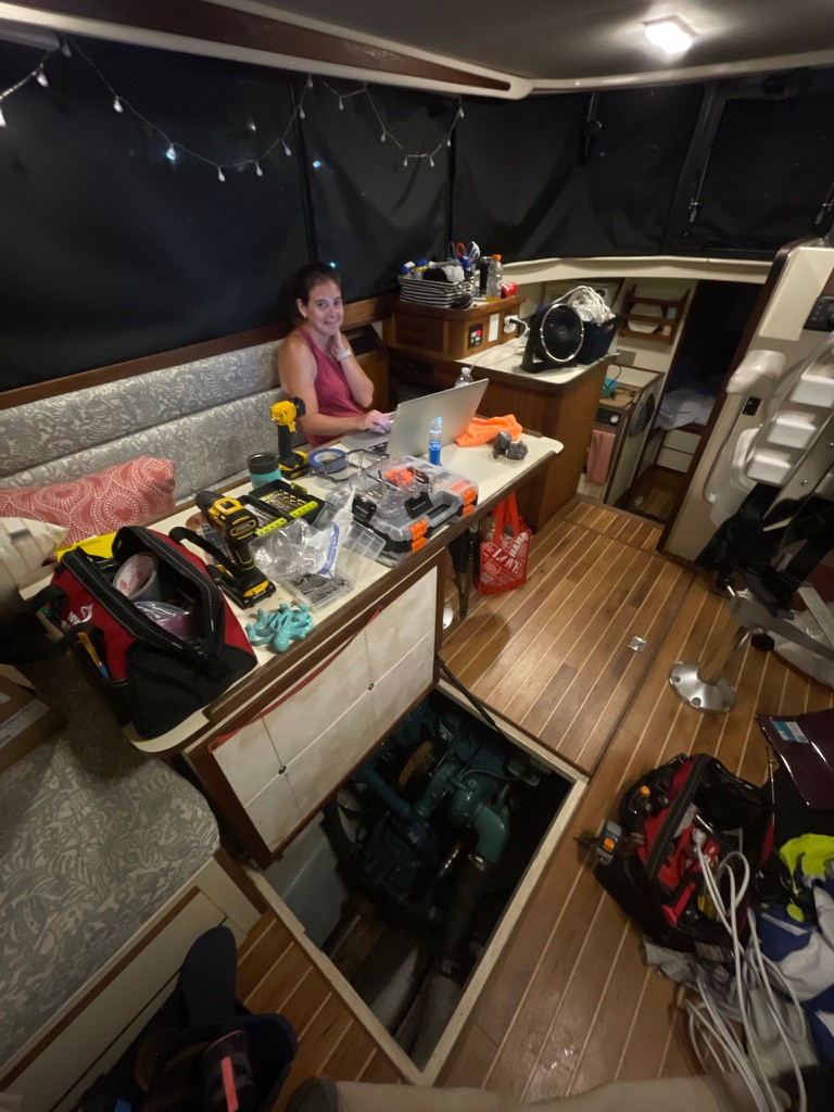 Working on our Great Loop trawler boat