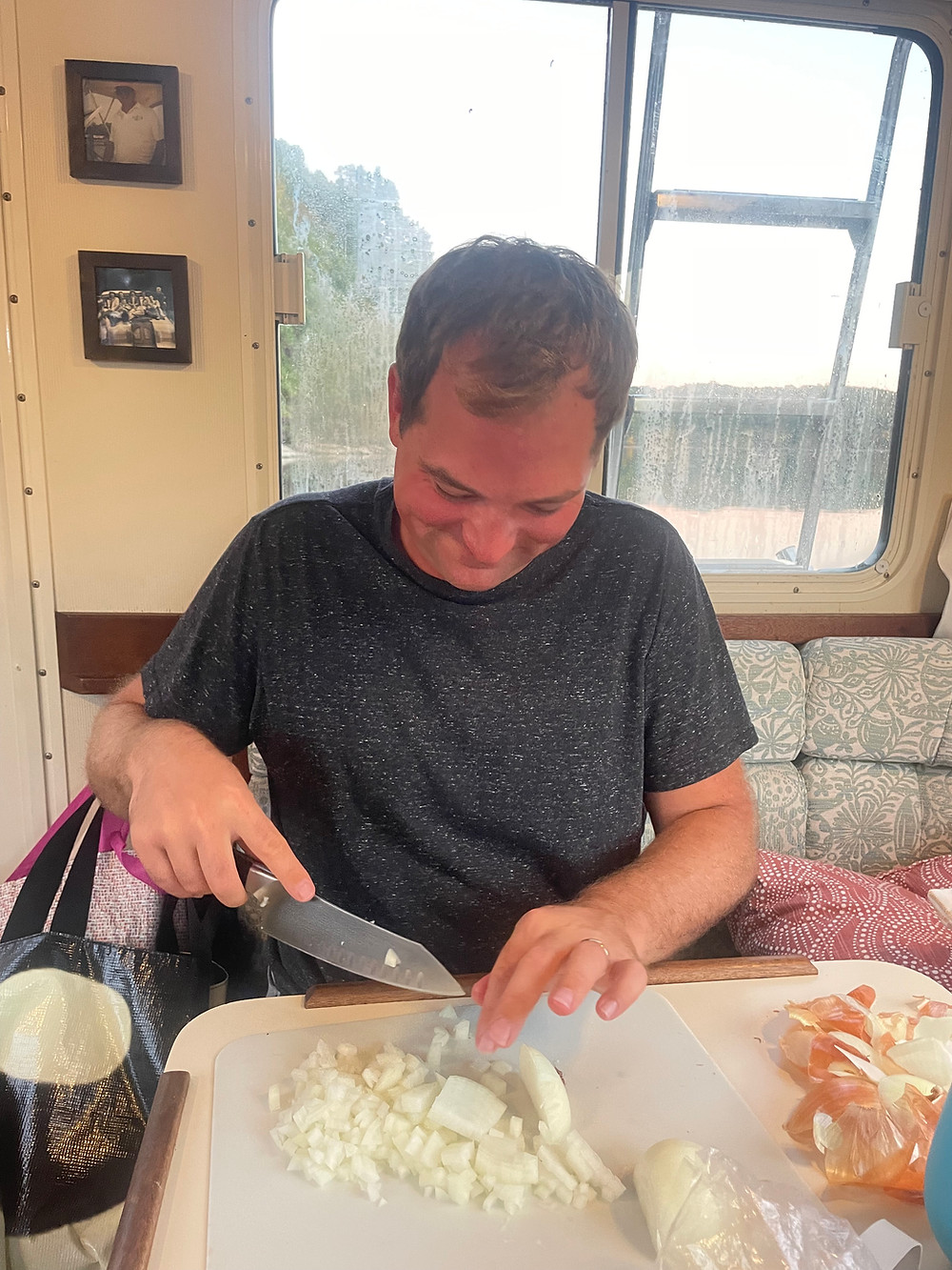 Tim is cutting onions with our Zwilling knife