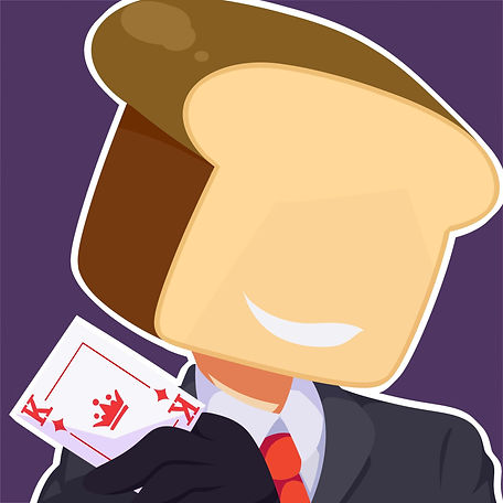 Rybread's profile picture. An illustration of a character wearing a suit with a loaf of bread for a head. THey are holding a King card from a deck of cards.