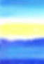A light blue sky with dark ocean waves and a golden yellow sunset.