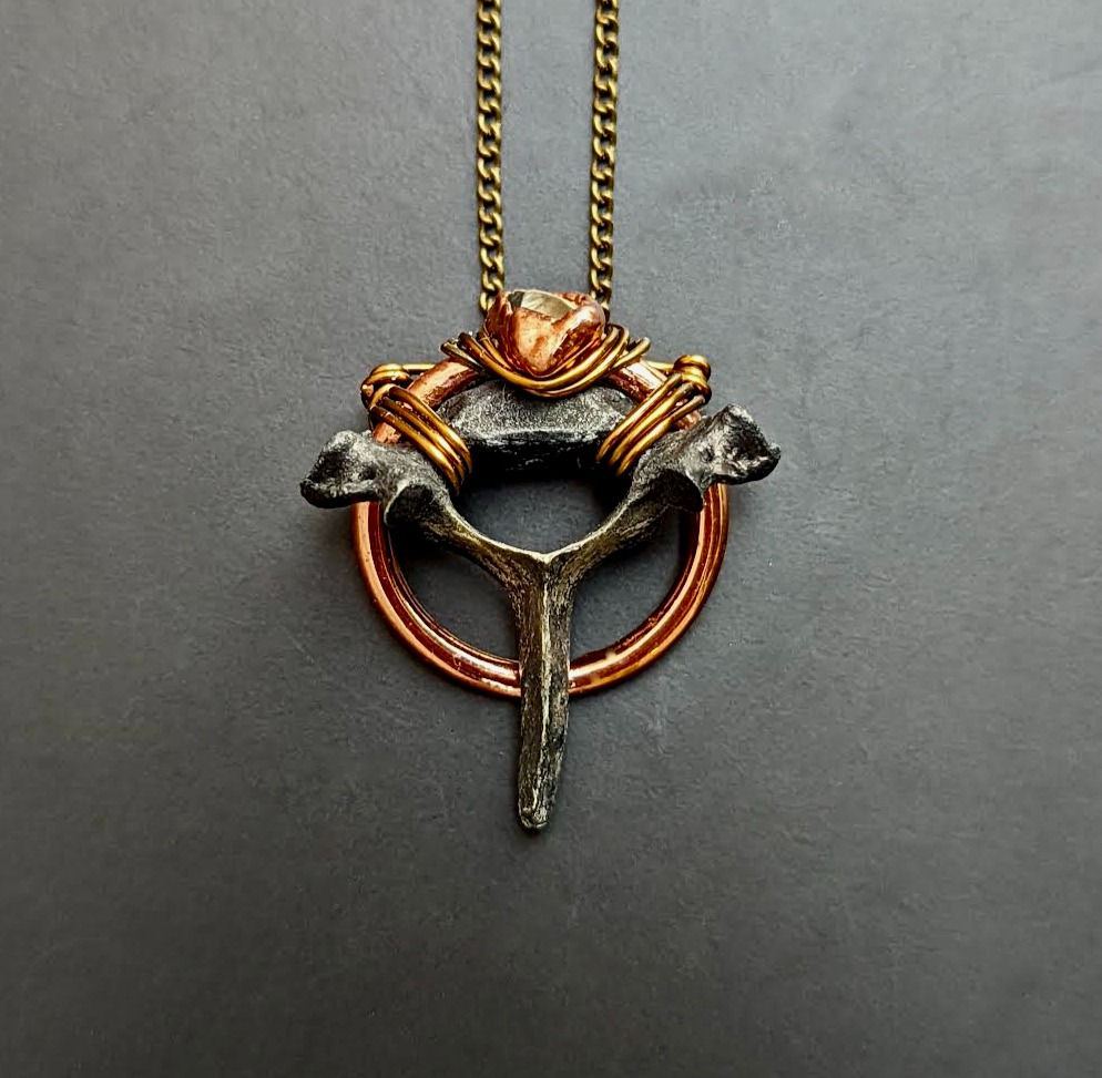 Raccoon Vertebra Ring- Orange and Black