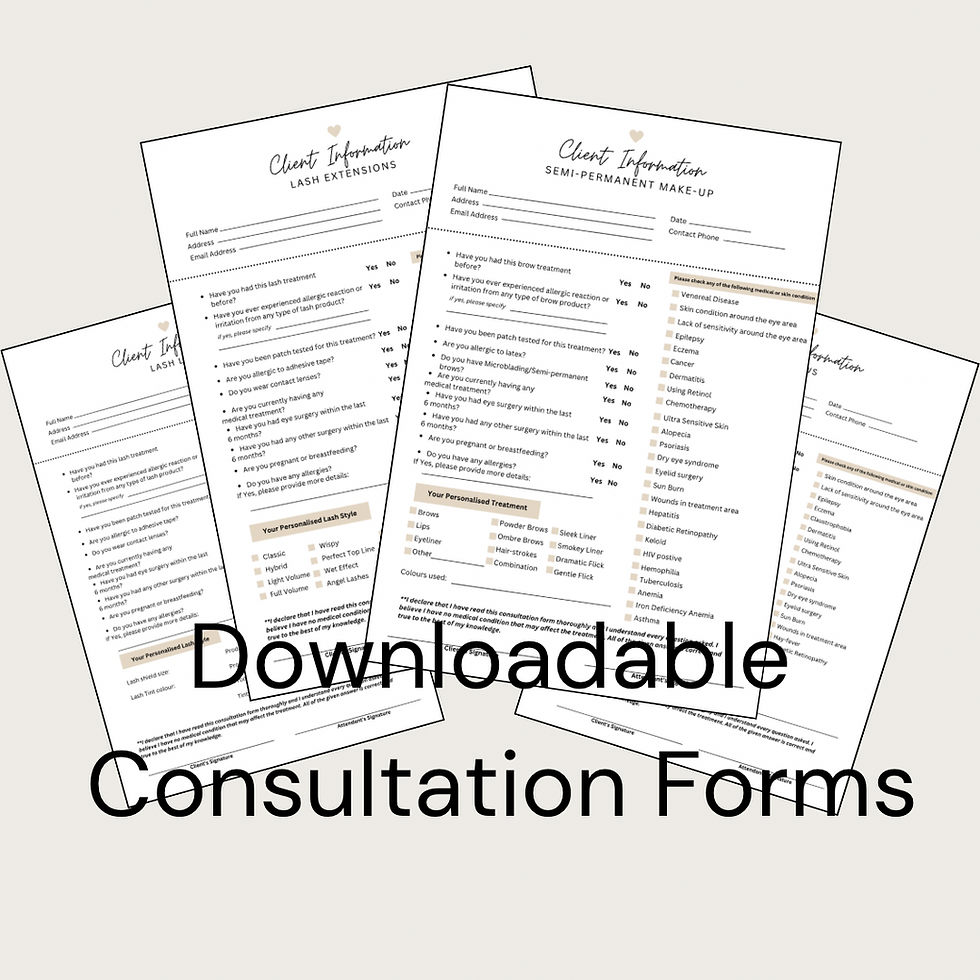 Digital Beauty Client Consultation Forms for Lash Extensions, Semi-Permanent Makeup, Lash Lifts & Brow Treatments