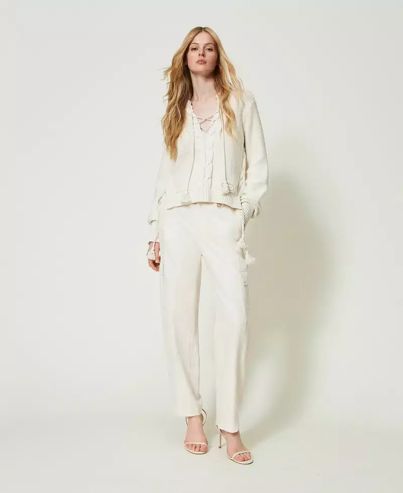 Twin - Set Pantalon cargo en sergé de lin
