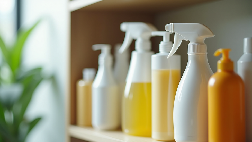 Eye-level view of eco-friendly cleaning products on a shelf