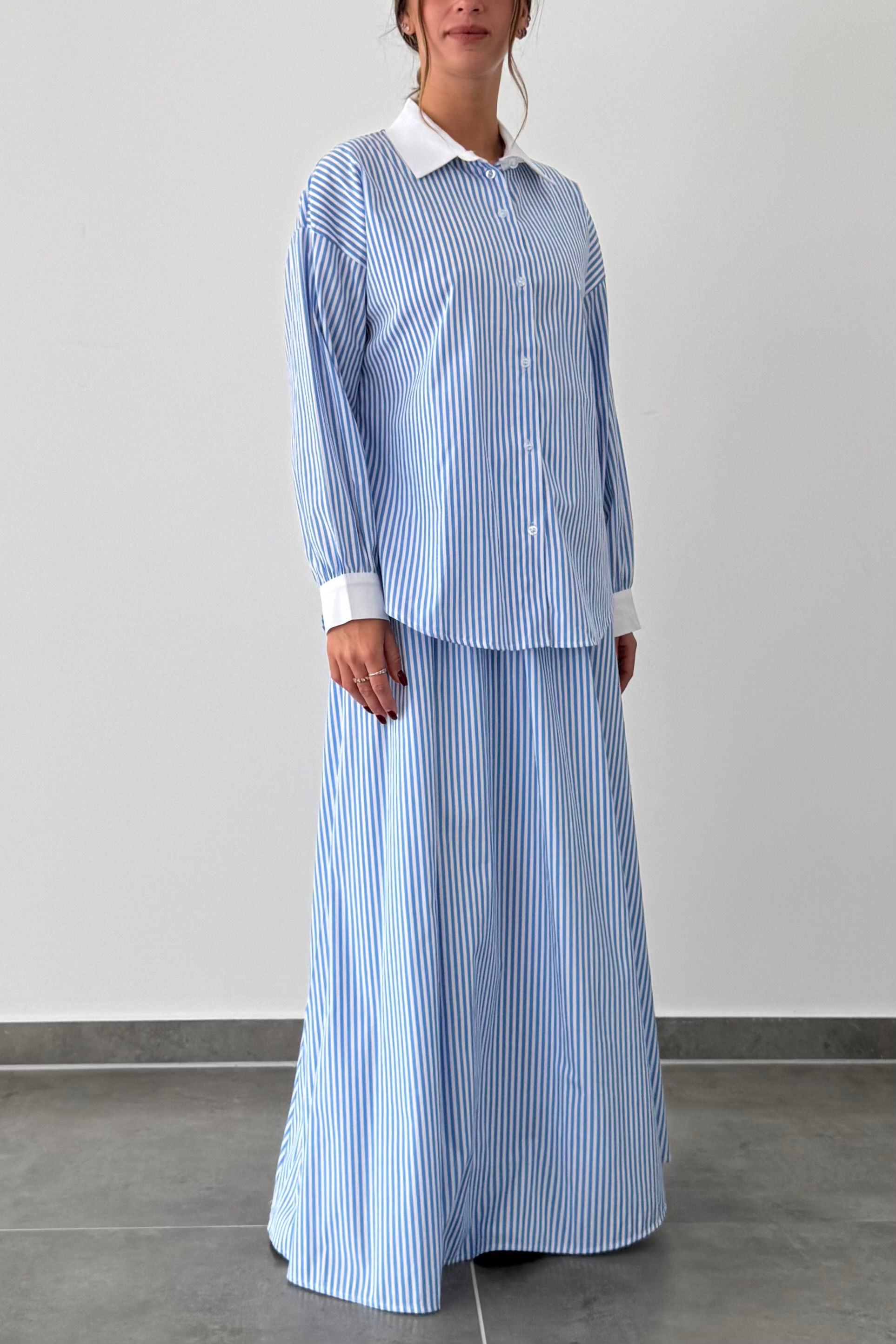 Long Skirt and Striped Blouse Set