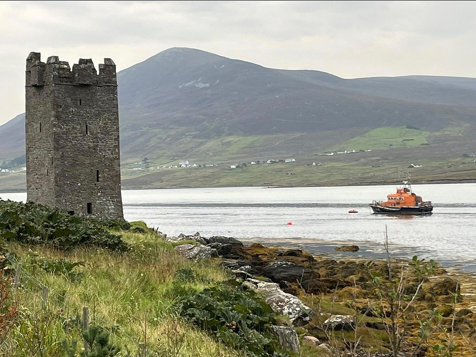 Achill Island RNLI lifeboat on its mooring at Kildownet. Photo Credit: RNLI/Ciaran Doyle