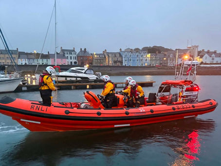 Portaferry RNLI volunteers aboard the station’s Atlantic 85 inshore lifeboat, Blue Peter V, following its launch. Photo: RNLI/Portaferry