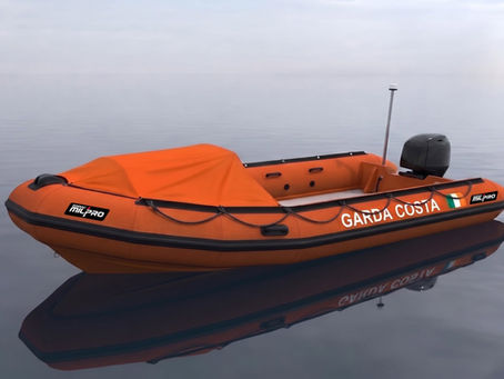 An artist’s impression of a new-generation Irish Coast Guard Inshore Rescue Boat, part of the €14 million fleet renewal programme. The new vessels will strengthen search and rescue capability around Ireland’s coastline.