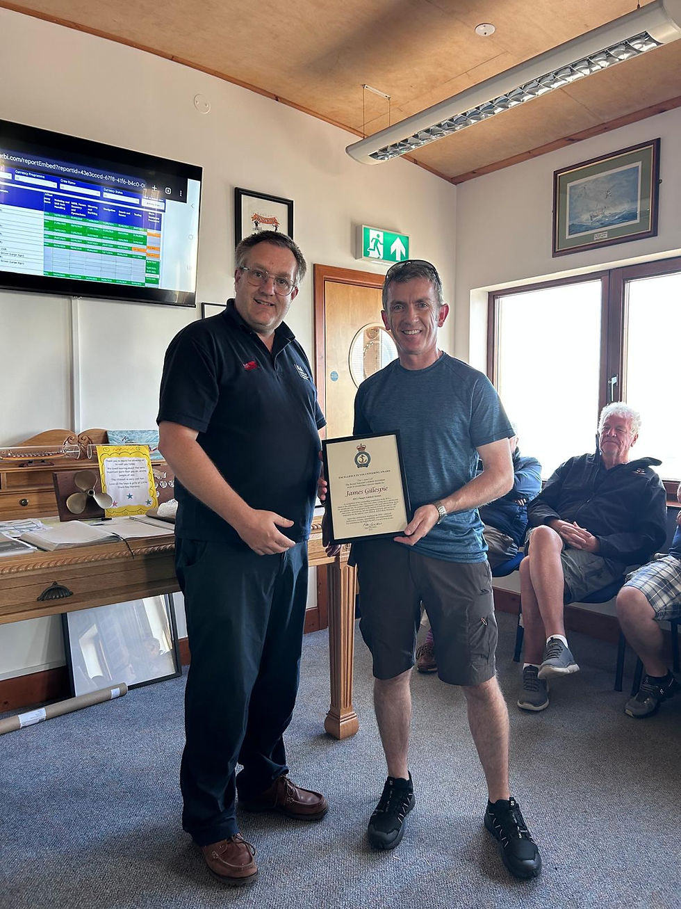 James Gillespie receives Award from Captain Byron Griffiths. Photo Credit: RNLI/Bangor