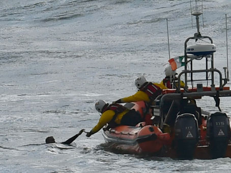 Bundoran RNLI crew members rescue a swimmer in challenging conditions off Main Beach