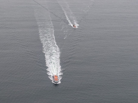 Overhead shot of Aran Islands RNLI bringing a fishing vessel's crew to safety