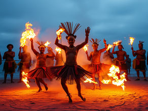 Danse du feu tribale sur la plage