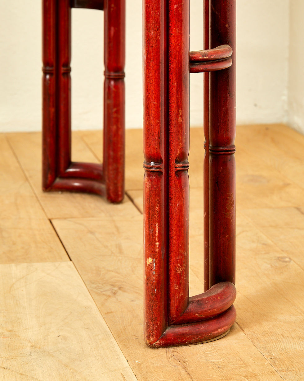 Miniature : Giorgetti, table de salle à manger, imitation de bois de bambou laqué rouge, circa 1960
