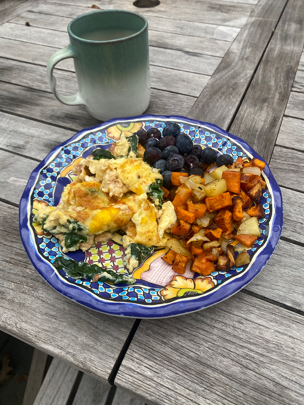 Eggs with spinach + goat cheese
