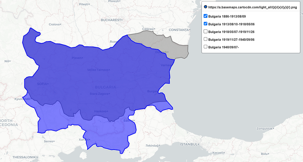Bulgaria (1886-1913, Gray), Bulgaria (1913-1918, Blue)