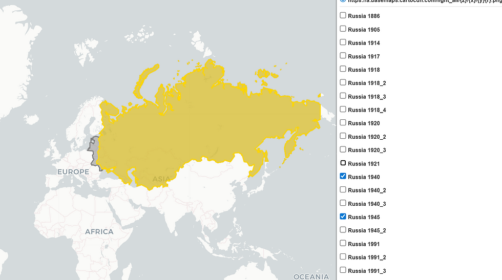 Area of Soviet in 1940 (Yellow) and 1945 (Gray = Expanded Part)