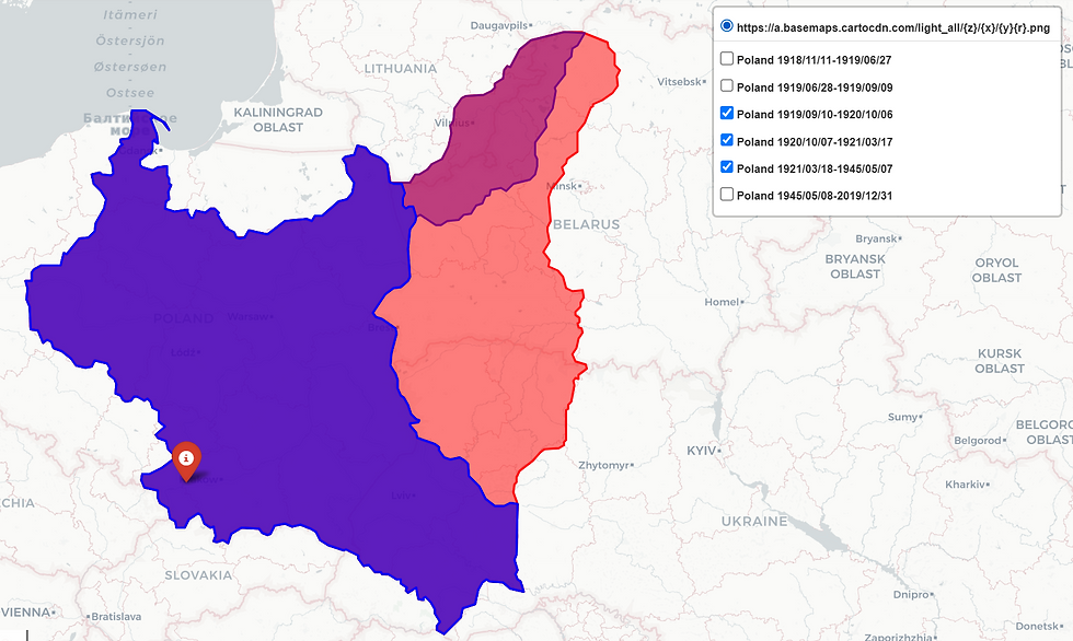 Poland 1919- (Blue), Poland Expanded 1920/10/07- (Purple), Poland Expanded 1921/03/18- (Red)