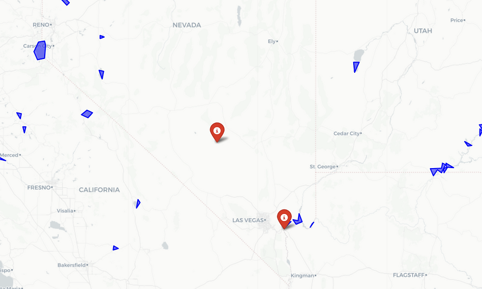 Location of Hoover Dam and Area 51
