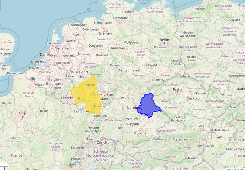 Rheinland-Pfalz (Yellow) and Oberpfalz (Blue)