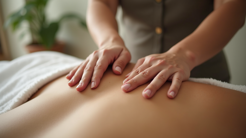 Close-up view of massage therapist applying firm pressure on back muscles