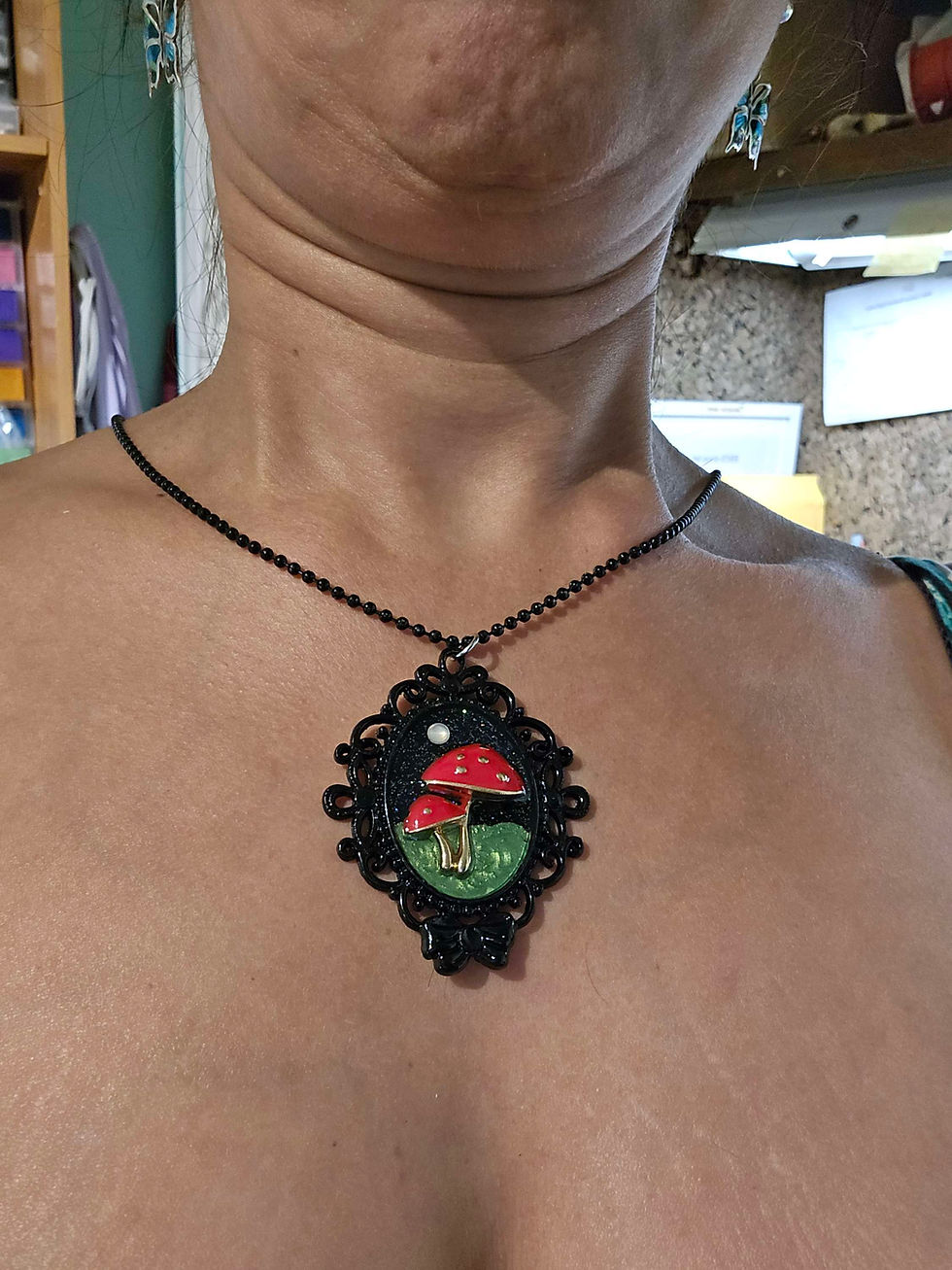 Thumbnail: Red cap Mushroom pendant necklace fly agaric amanita muscaria fungus jewelry 