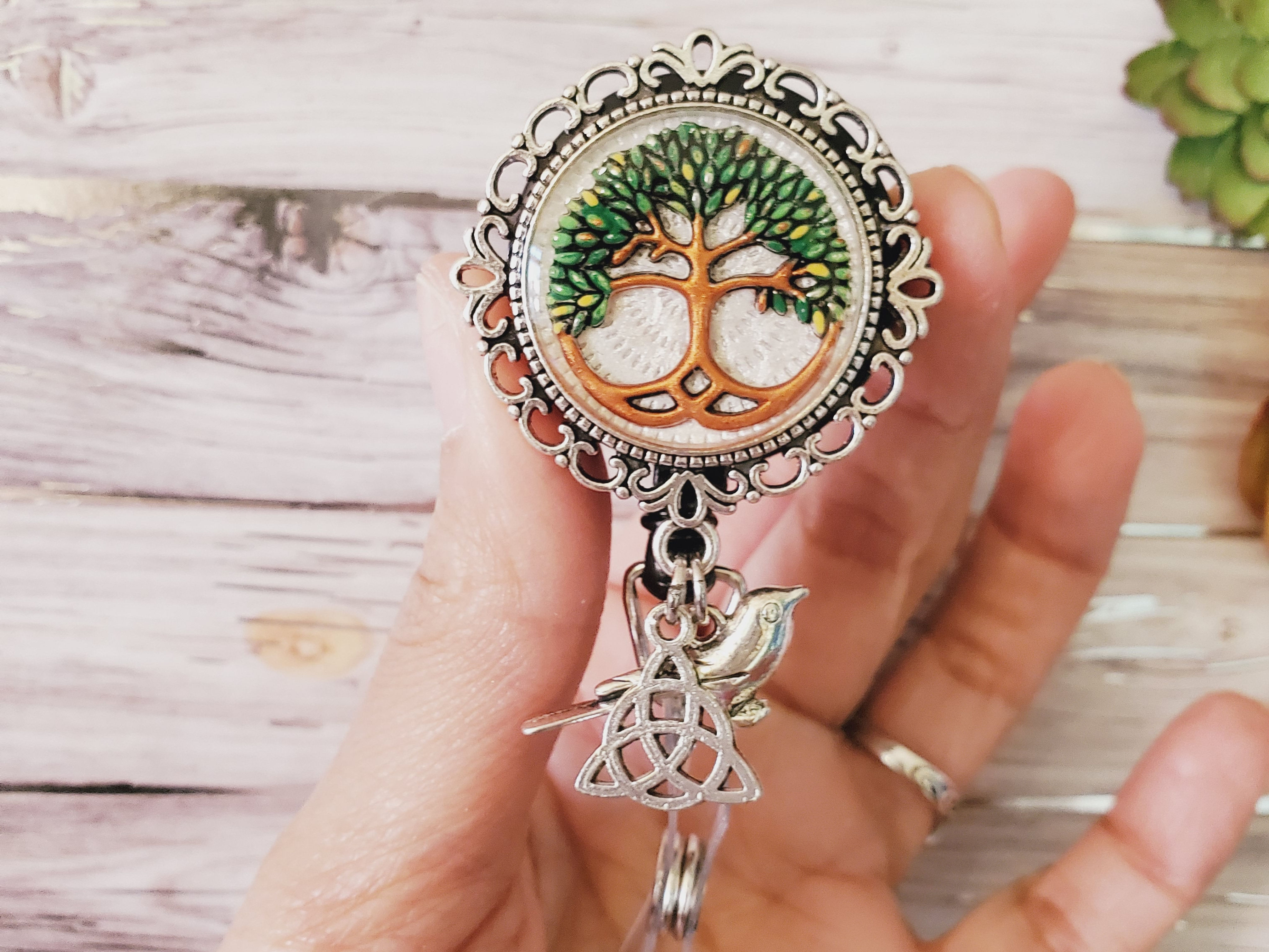 Tree of life badge jewelry.  Hand painted with 5 colors!