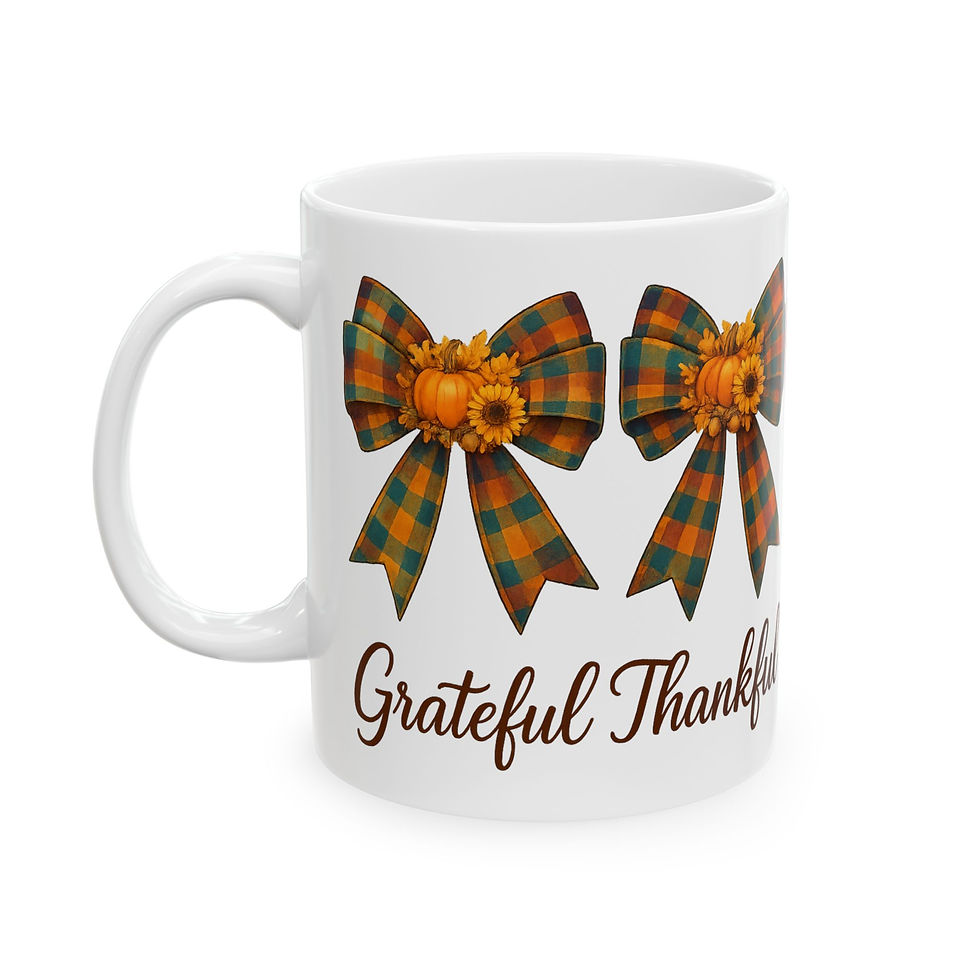 Thumbnail: Thankful Blessed Fall Plaid Bow 11 oz Coffee Mug 