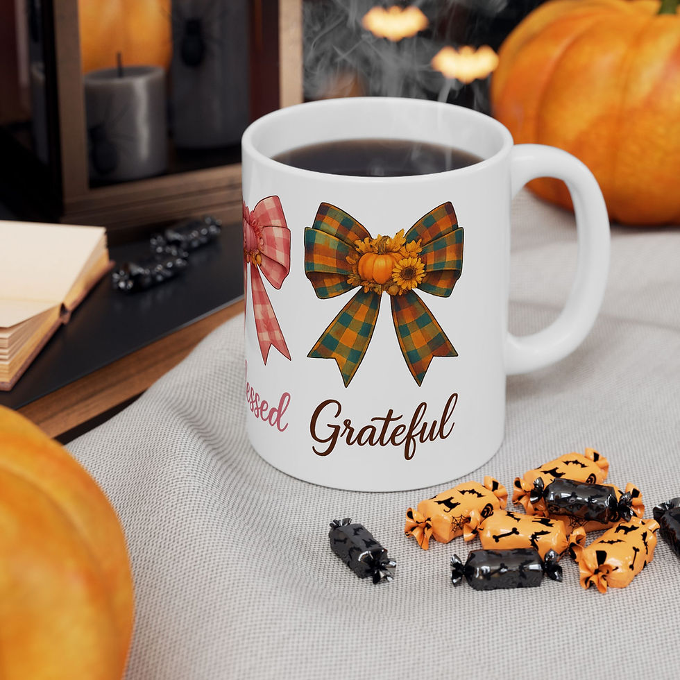 Miniaturbild: Thankful Blessed Fall Plaid Bow 11 oz Coffee Mug 