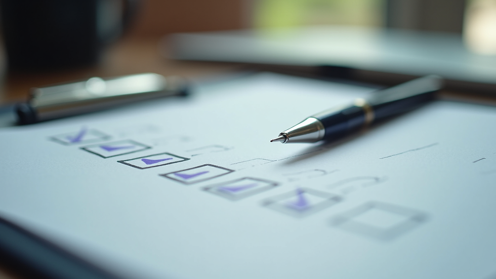 Close-up view of a checklist and pen on a desk