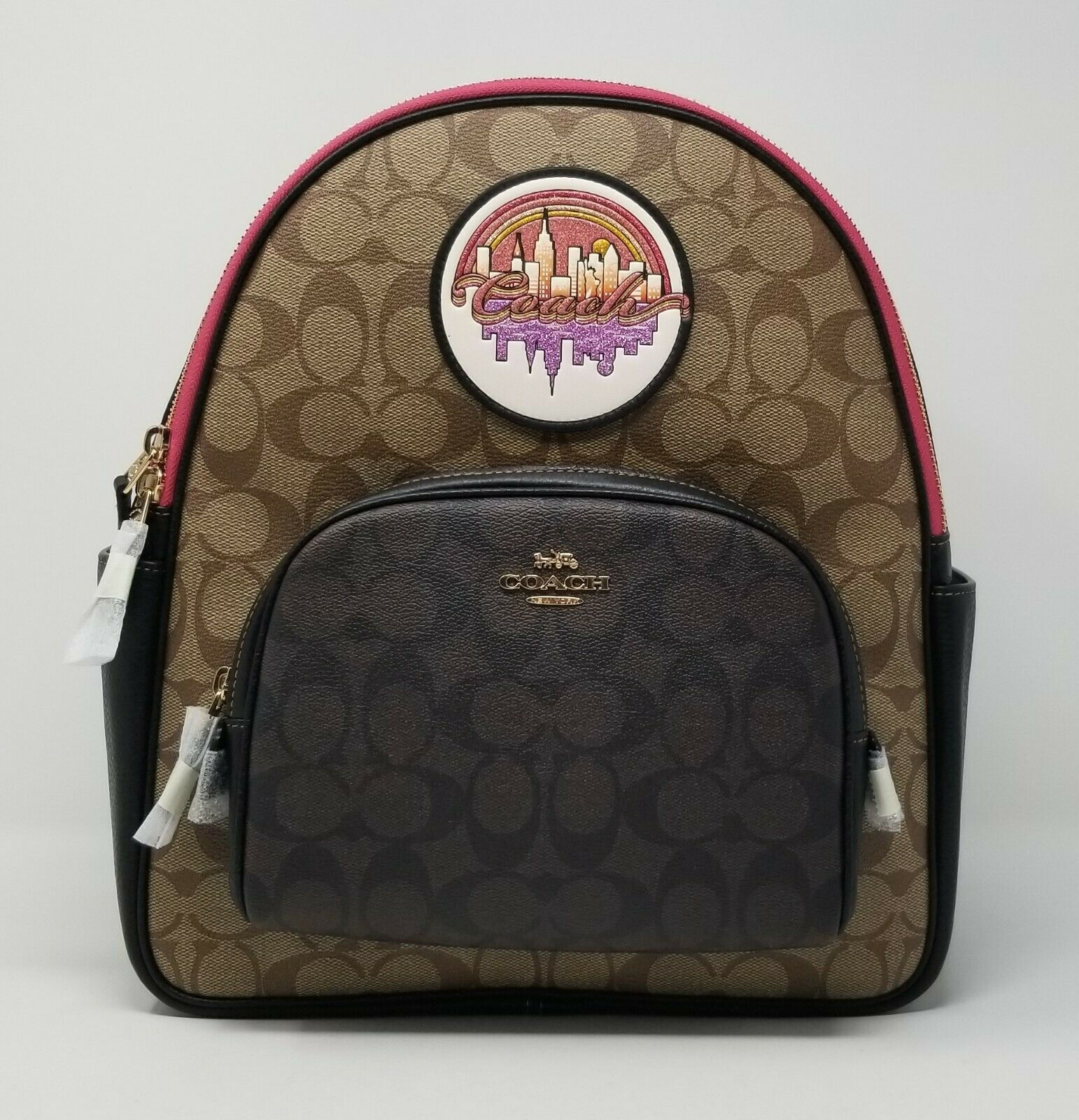 Coach Court Backpack - Blocked Signature Canvas With Souvenir Patch - New York