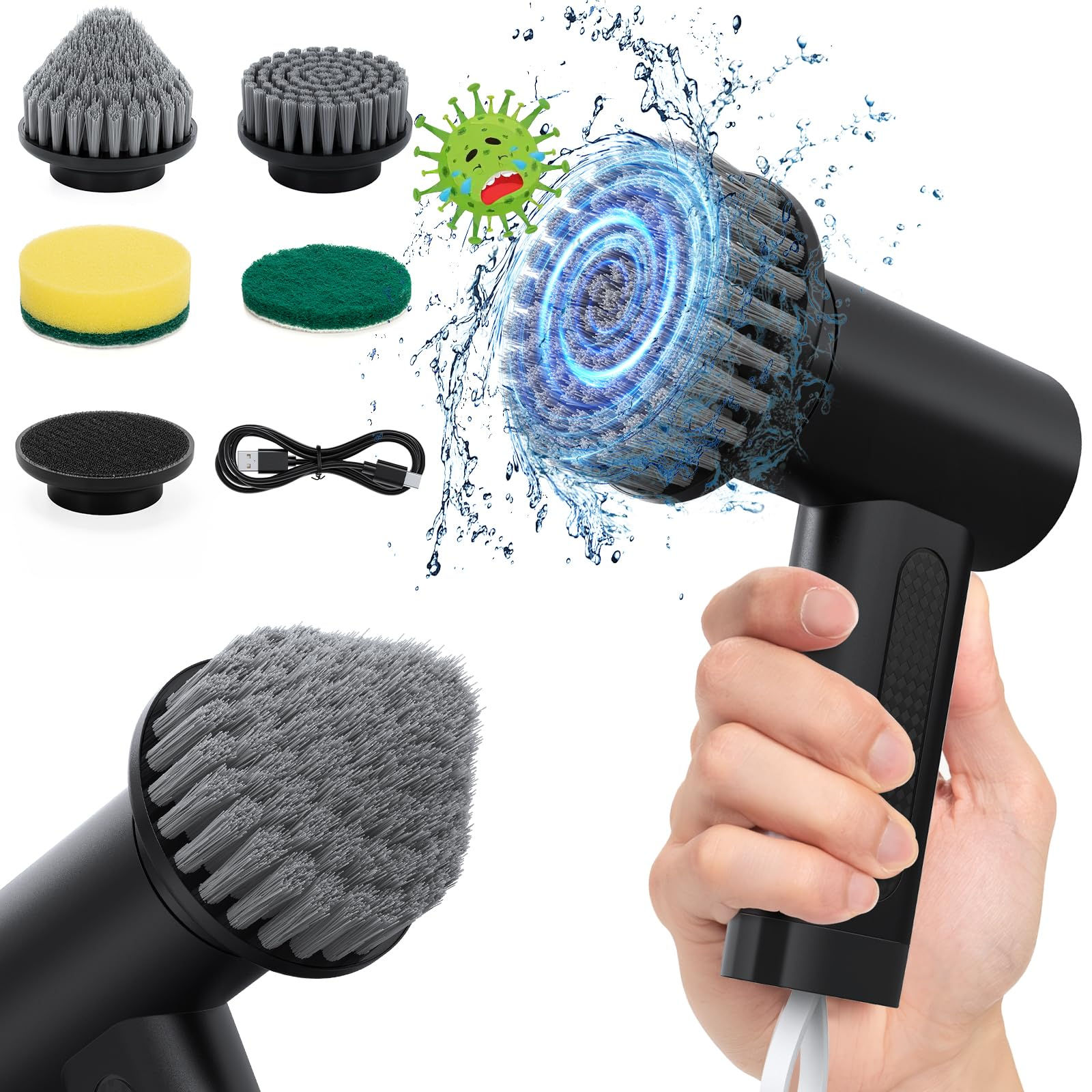 Cordless Spin Scrubber 2000 mAh with 4 Brushes