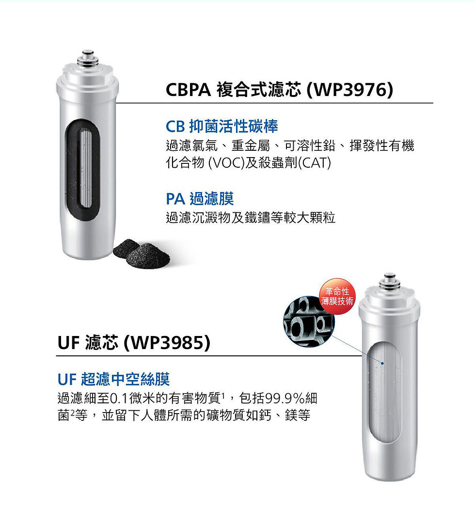 Thumbnail: Philips WP4141 專用濾芯組合：WP3976 CBPA 複合式濾芯與 WP3985 UF 超濾中空絲膜濾芯詳解