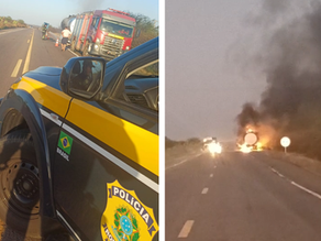 Incêndio em caminhão-tanque provoca bloqueio total na BR 304