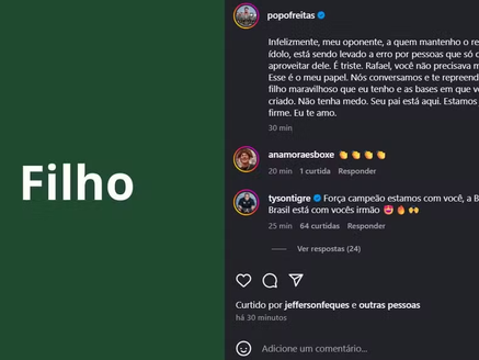 Popó publica apoio a Rafael: "Te repreendi, mas sei o filho maravilhoso que tenho"