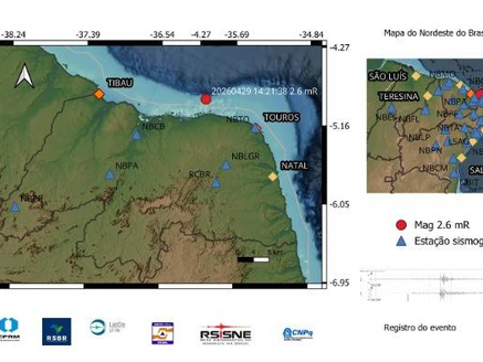 Tremor de terra é registrado no litoral do RN, próximo a Touros