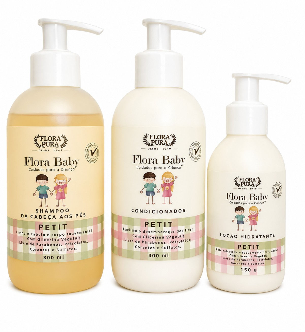Kit Shampoo Condicionador Loção Infantil Flora Baby Petit