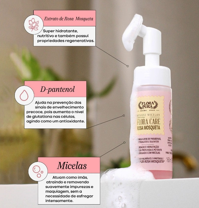 Miniatura: MOUSSE MICELAR FLORA CARE ROSA MOSQUETA 160ML FLORAPURA FACIAL