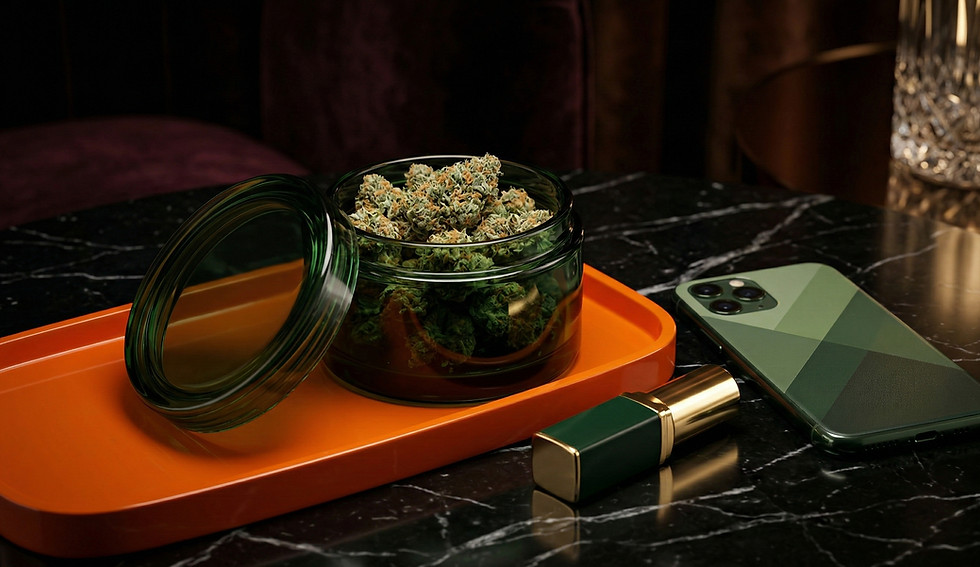 Cannabis display on orange tray.png