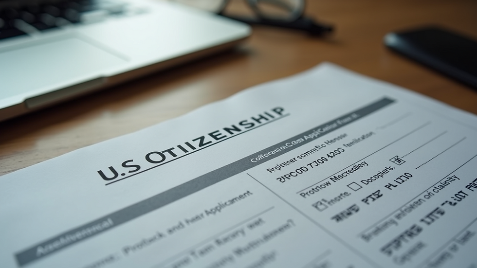 Eye-level view of a US citizenship application form on a desk