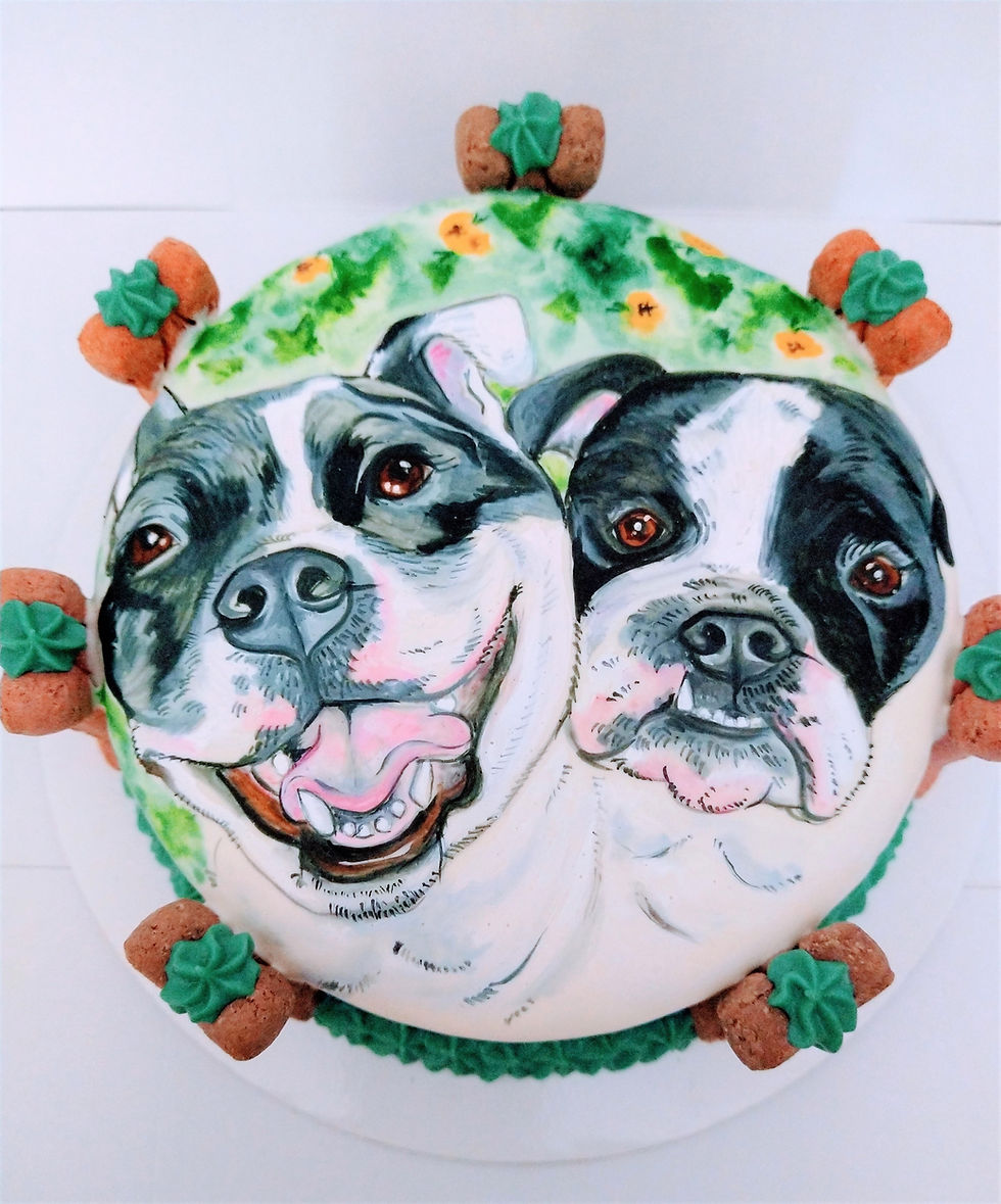 Thumbnail: Hand painted dog birthday cake of two dogs