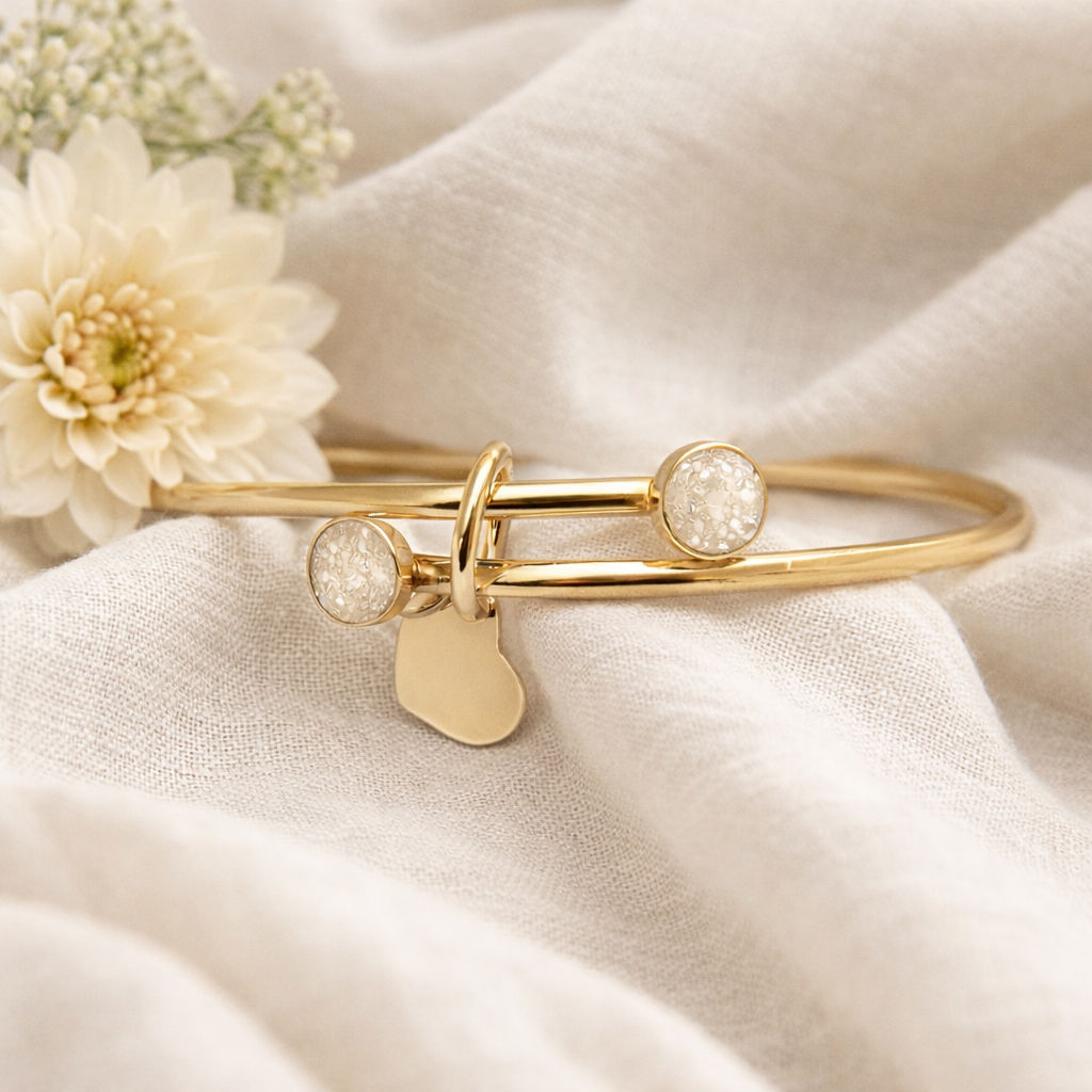 Gold Heart Hug Memorial Keepsake Bangle for Ashes or Hair