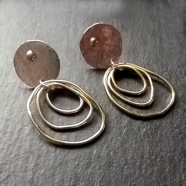 Thumbnail: Mixed Metal Earrings, Organic Loopy Statement Earrings
