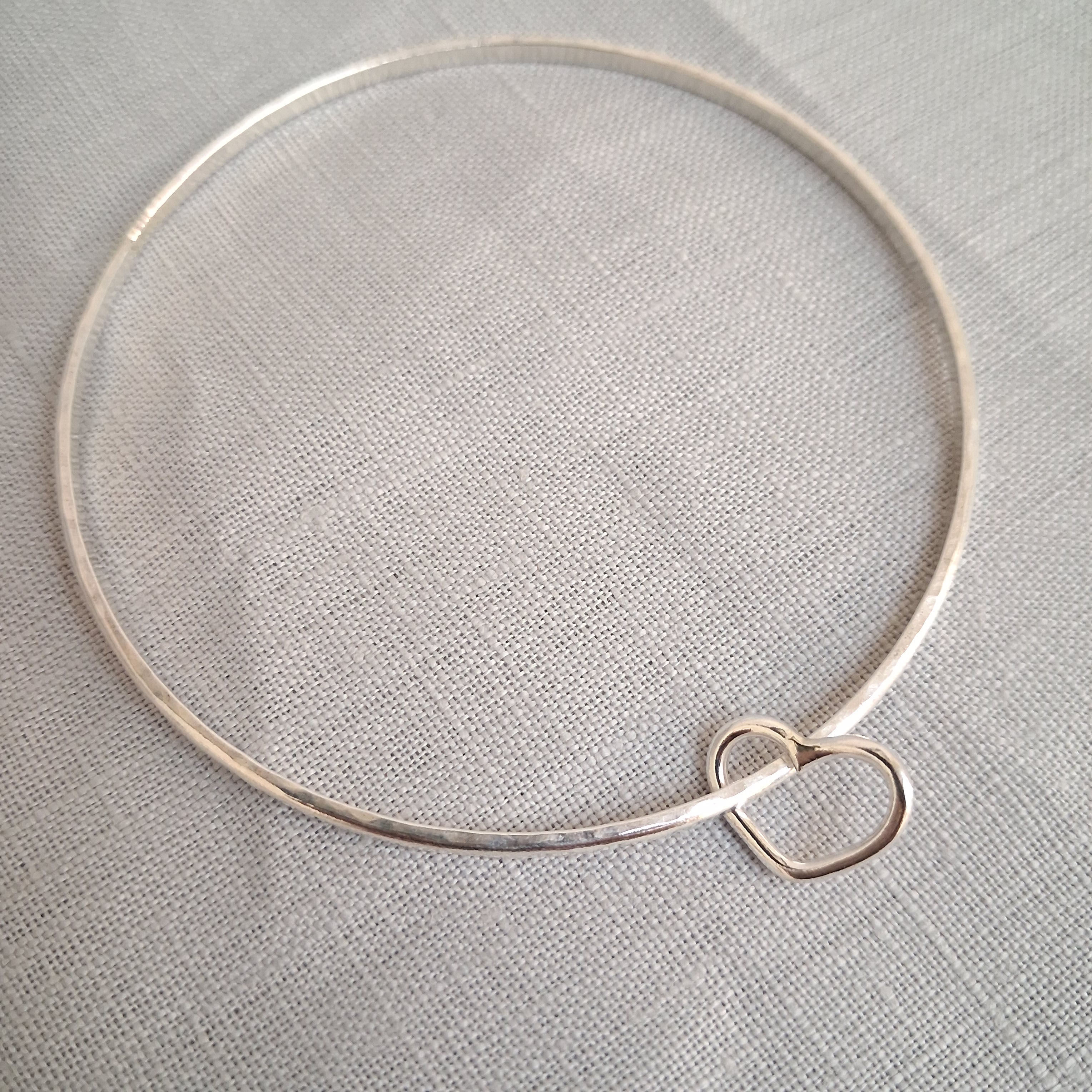 Sterling Silver Hammered Heart Bangle